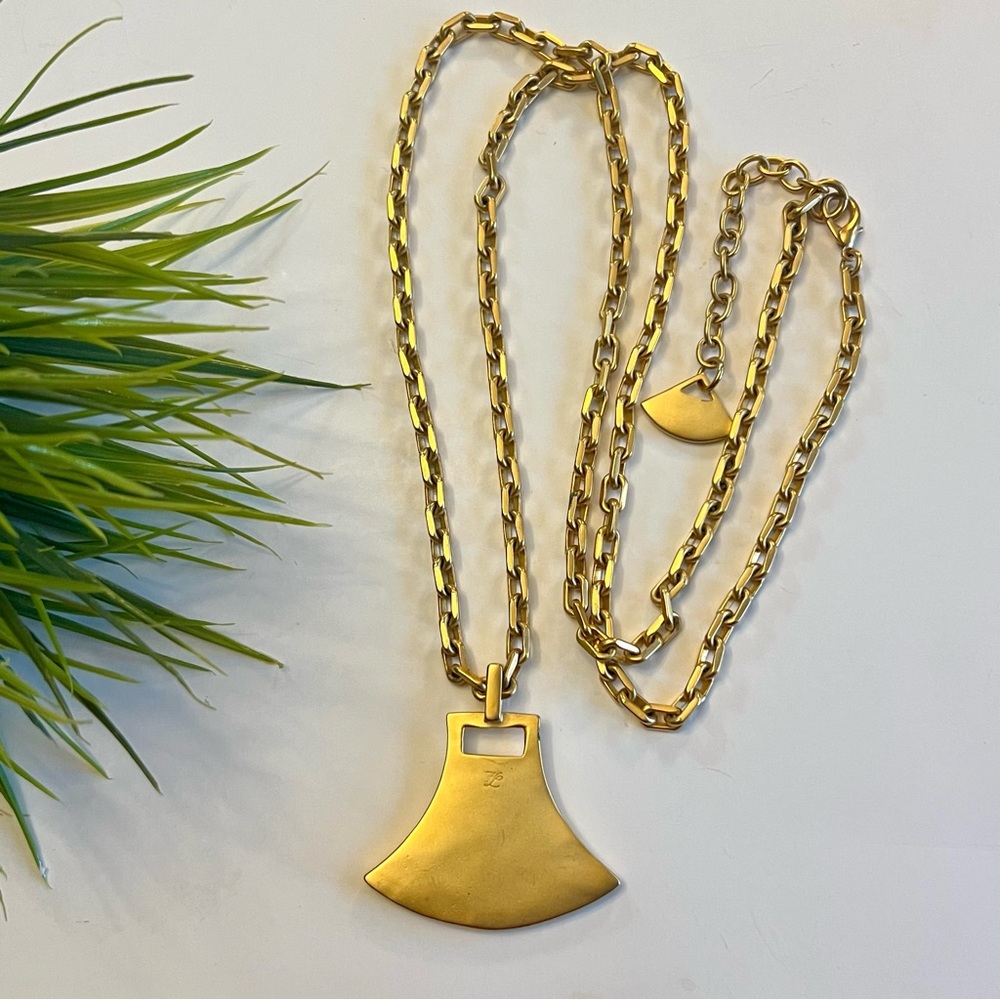 Rare Vintage Karl Lagerfeld Gold Logo Pendant Long Necklace Designer Jewelry